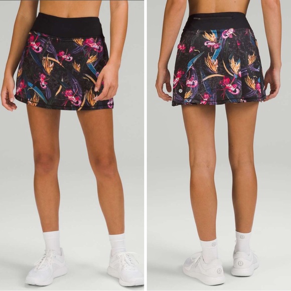 lululemon athletica Dresses & Skirts - Lululemon Pace Rival Mid-Rise Skirt *Long Size 6 Veiled Floral Black Multi